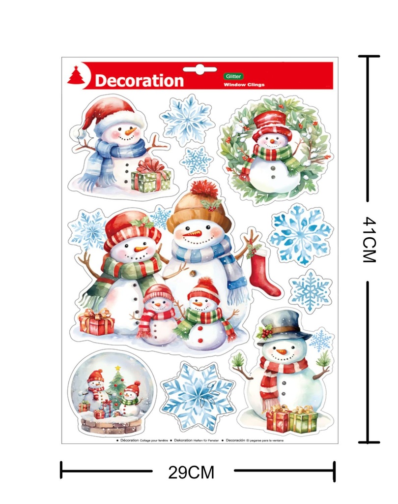 Decoración electrostática Navidad "Muñeco de Nieve" 29x41 cm - Adhesivos decorativos