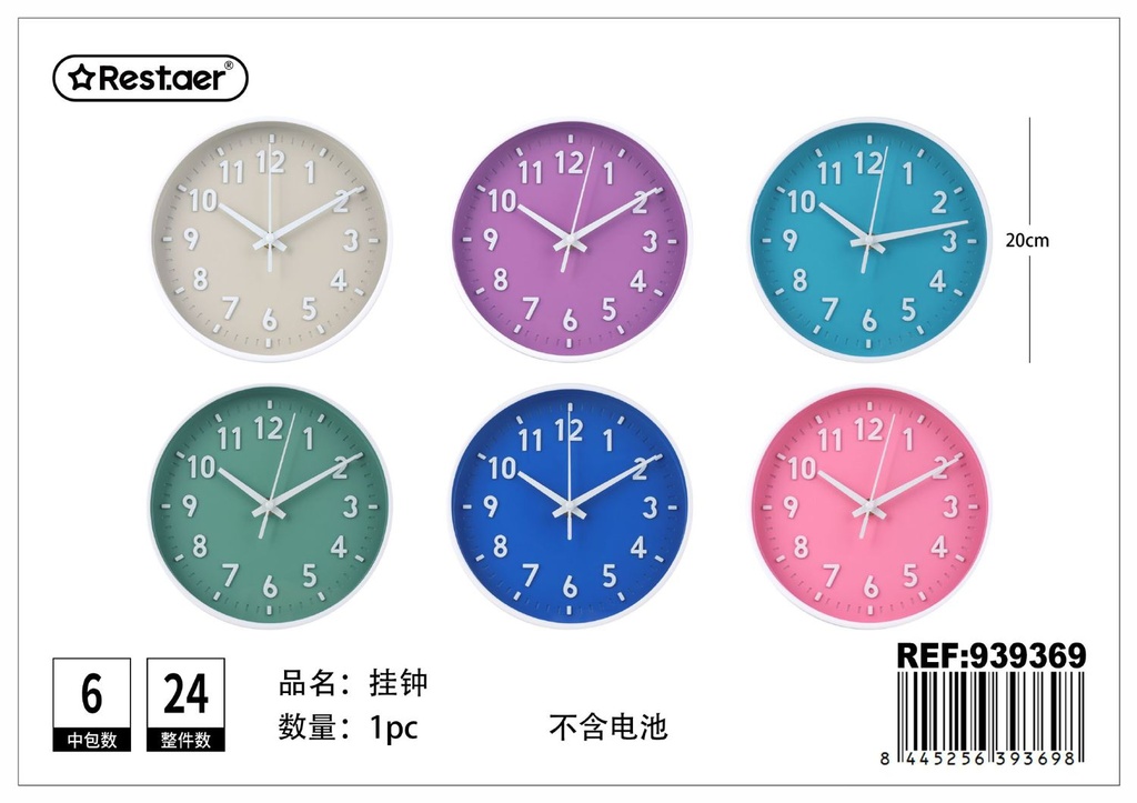 Reloj de pared redondo 20 cm (sin batería)