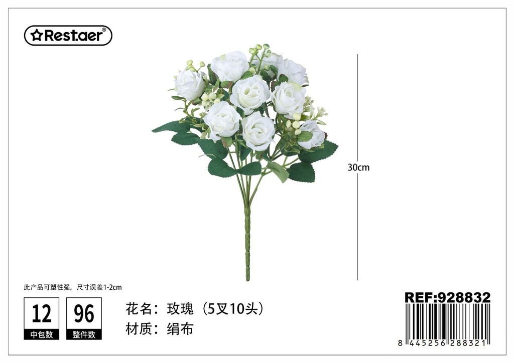 Ramos de rosas delicadas con cinco ramas y diez cabezas 30cm - Flores de decoración artificial