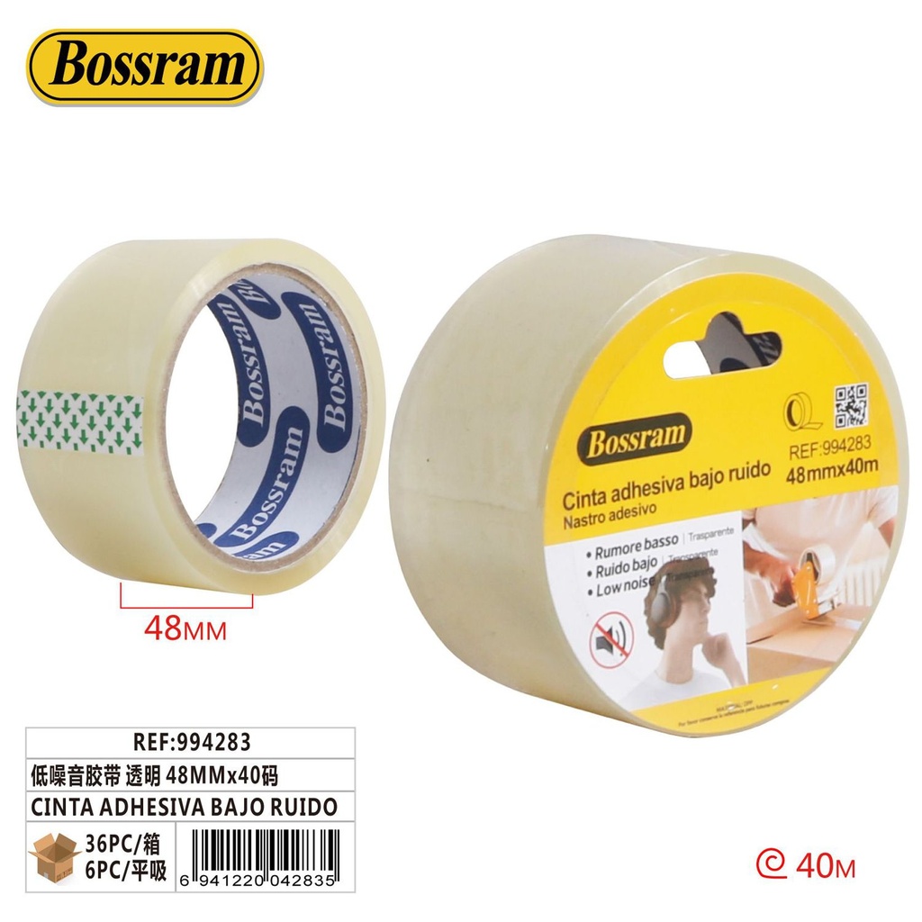 Cinta adhesiva bajo ruido transparente 48mmx40yd - Material de oficina