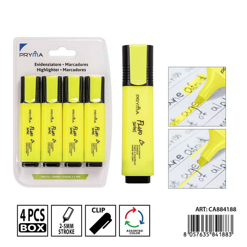 Marcadores fluorescentes amarillo clásico 4 uds