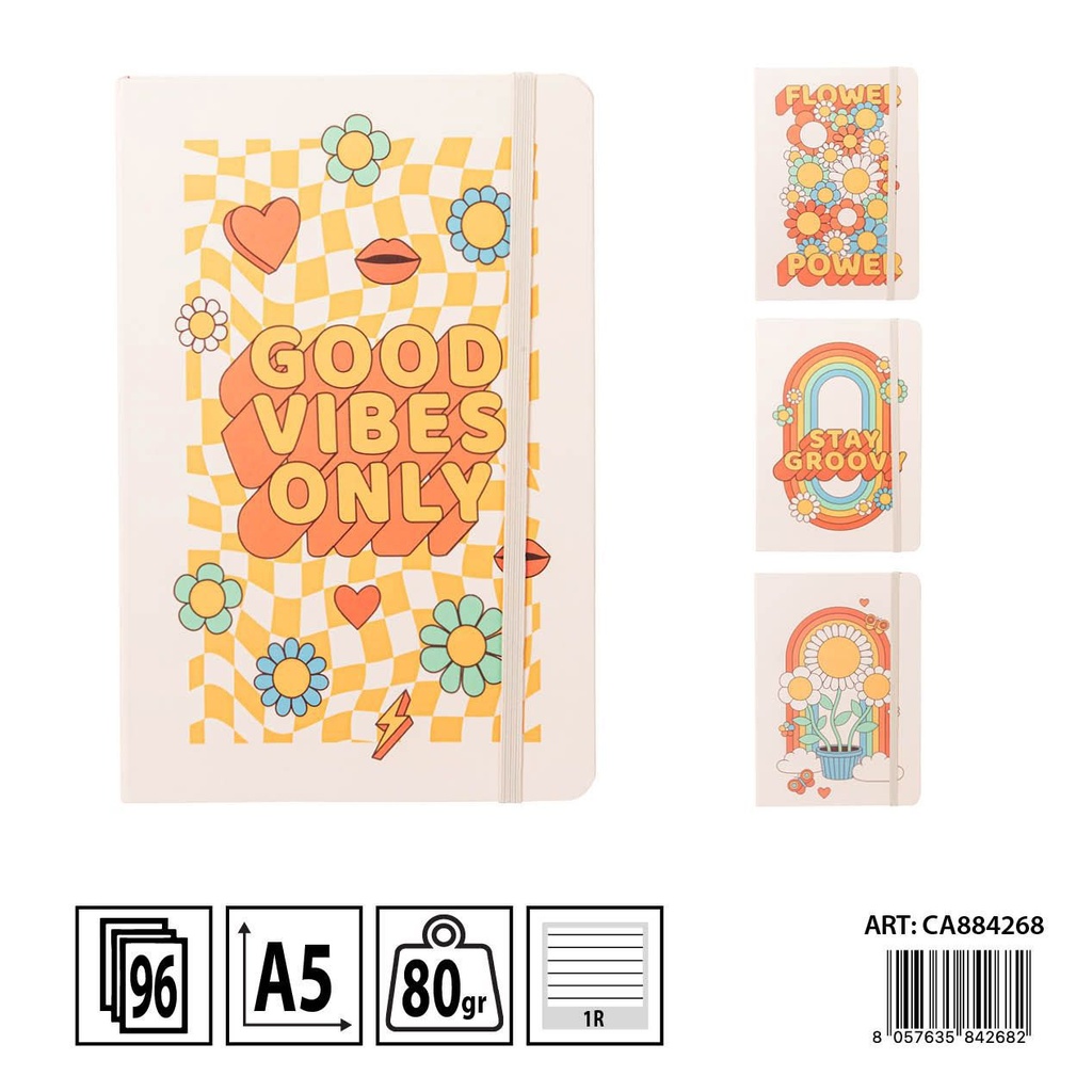 Libreta de tapa dura A5 96 hojas 80g - Cuaderno de notas y diseño floral