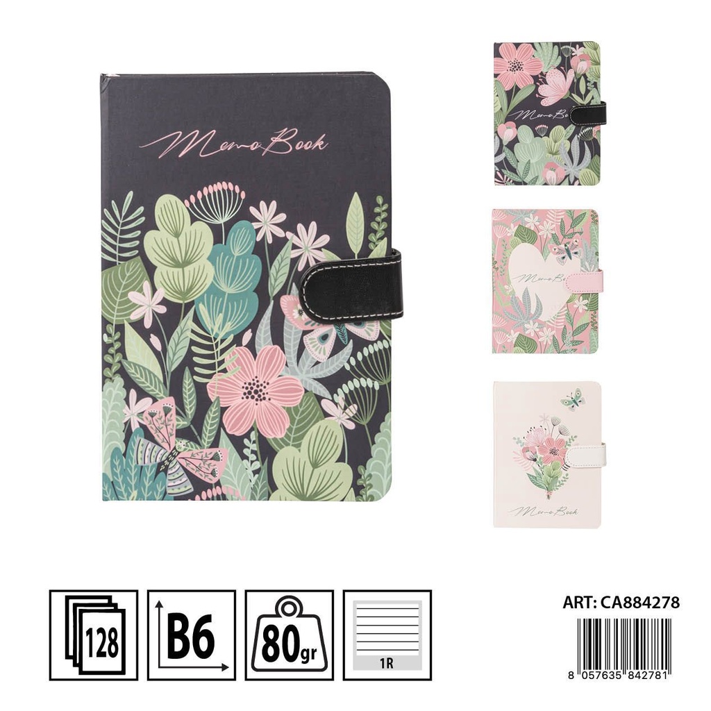 Libreta B6 con cierre magnético 128 hojas 80g - Diseño mariposas