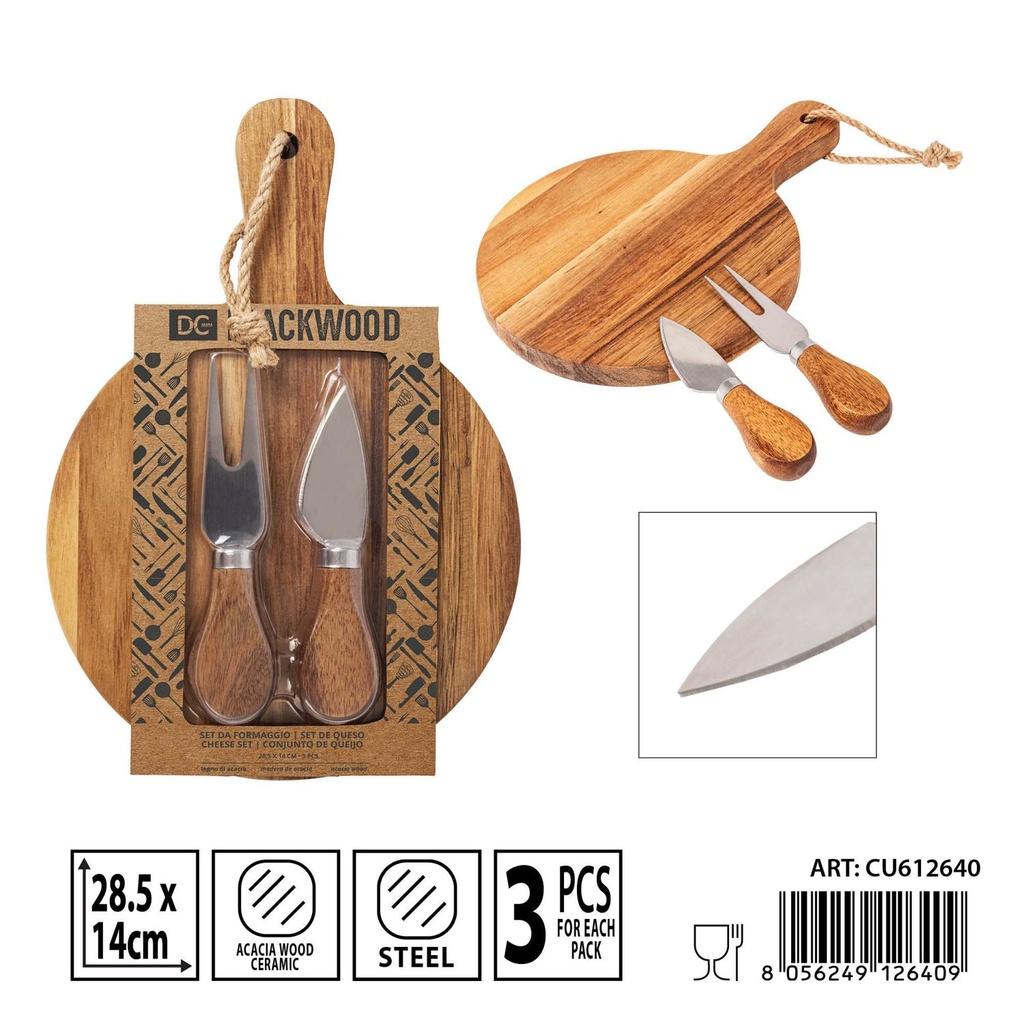 Tabla de quesos con cuchillo de acacia 28.5x14x3.1 cm - Accesorios de cocina