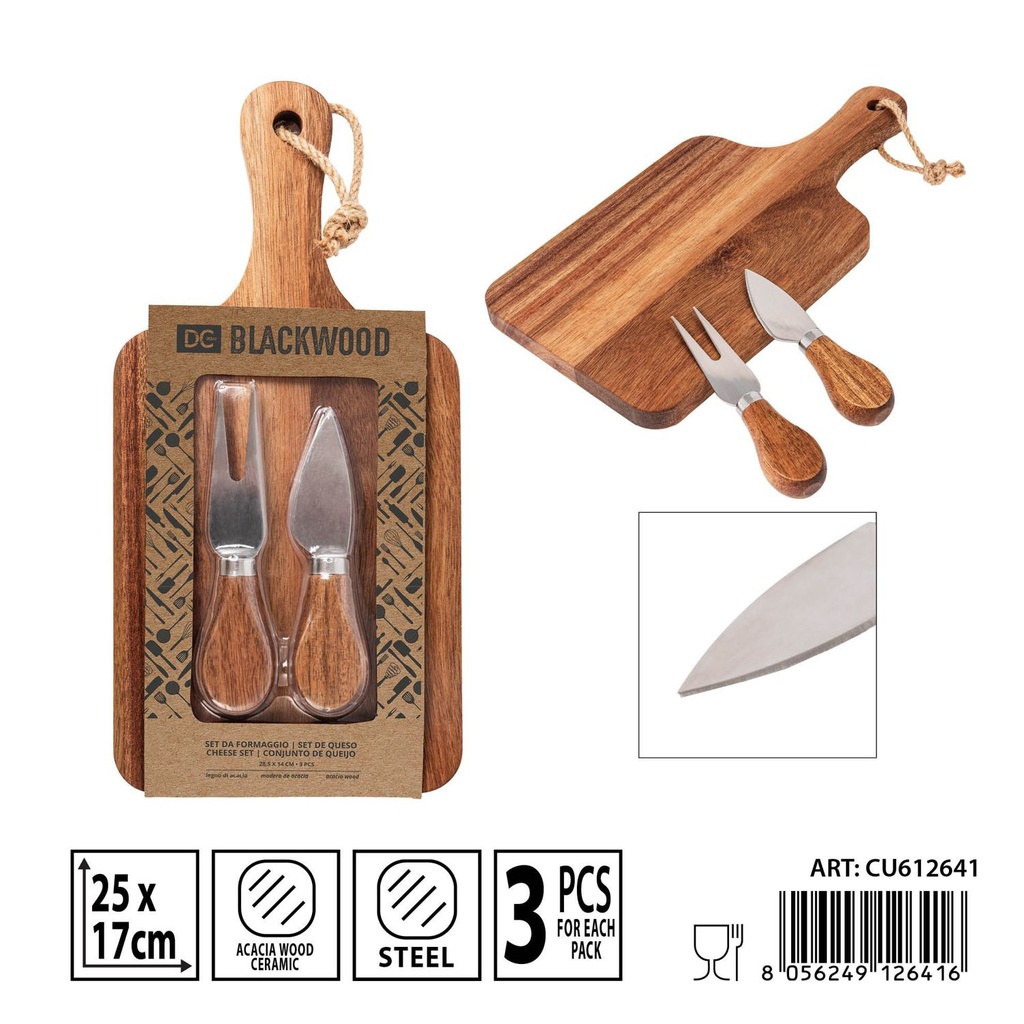 Tabla de quesos con cuchillo acacia 25x17x3.1 cm - Accesorios de cocina
