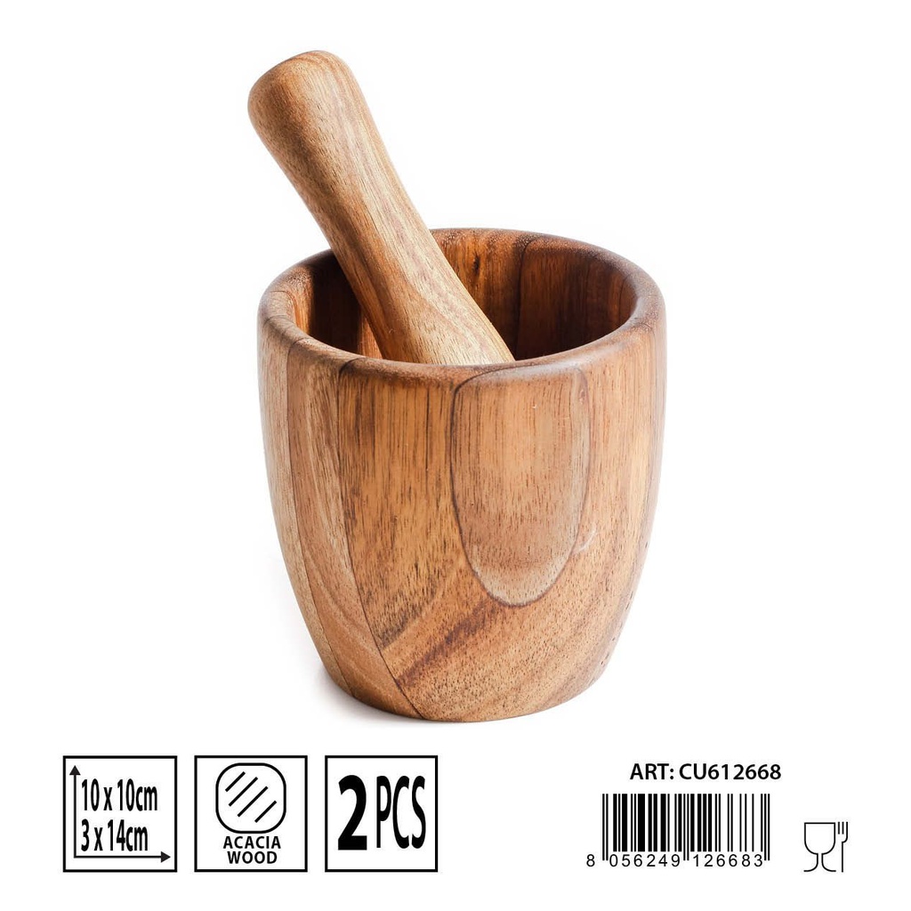 Mortero de madera 10x10 cm 3x14 cm - Utensilios de cocina