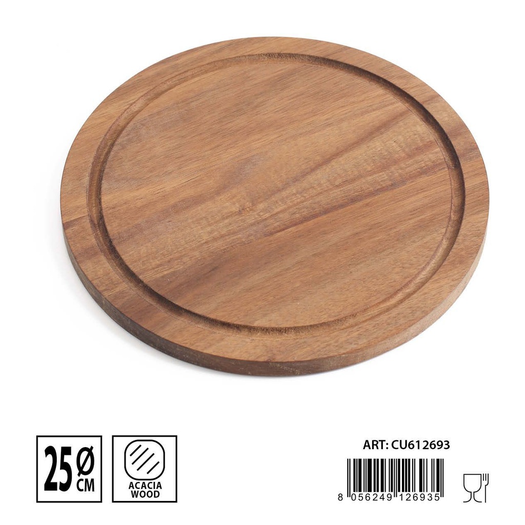 Tabla de madera redonda 25x25x1.5 cm - Accesorios de cocina