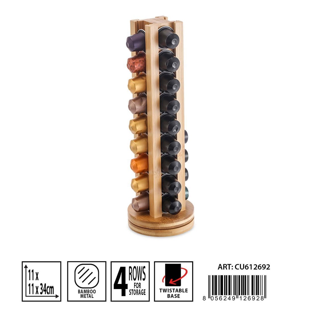 Dispensador de cápsulas de bambú 11X11X34CM - Accesorios de cocina