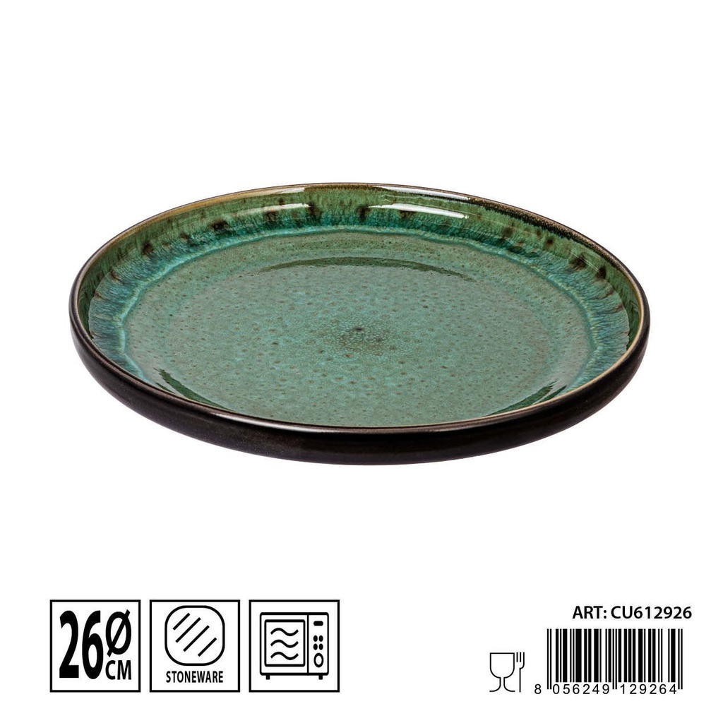 Plato llano verde 26 cm - Artículos de mesa y vajilla