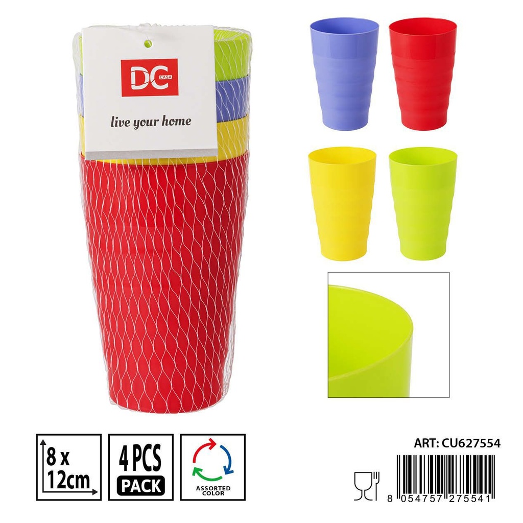 Set de 4 vasos de plástico 8X12 cm - Utensilios de cocina