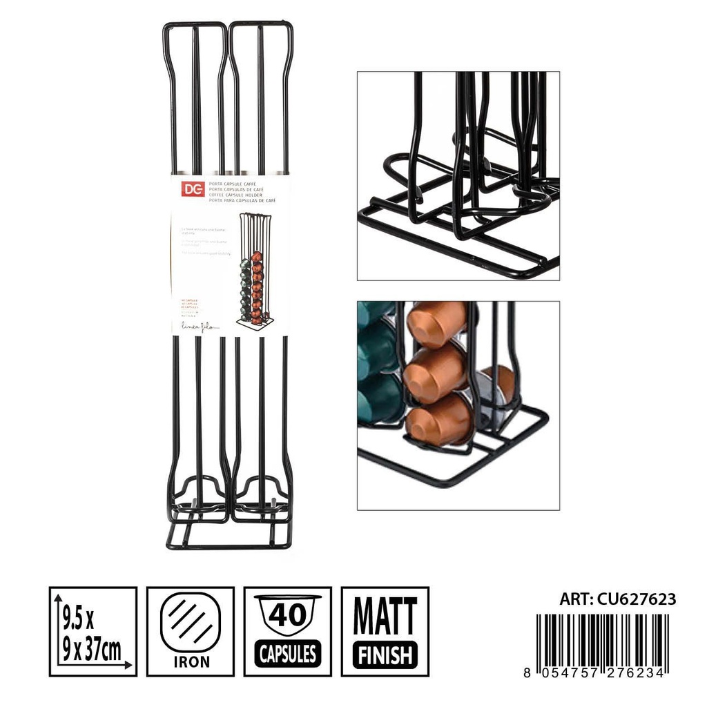 Soporte de hierro para cápsulas de café 9.5x9x37 cm - Organización del hogar