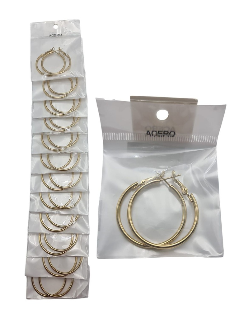 Aretes dorados - 3 cm de acero, 12 piezas