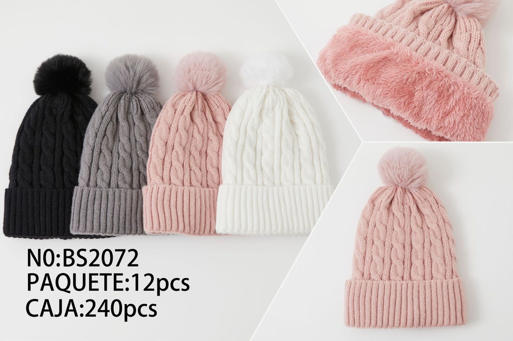 Gorro de mujer con pompon de doble capa