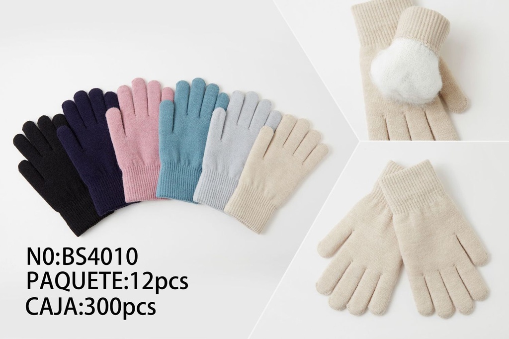 Guantes de cinco dedos de cachemir para mujer de doble capa con forro de mohair