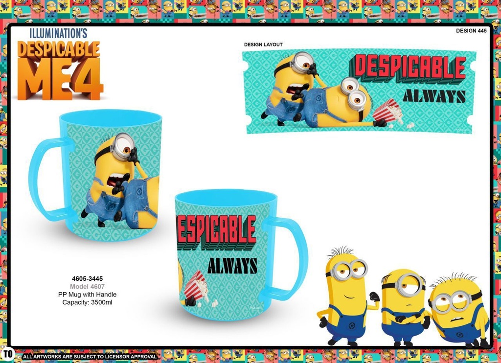 Taza plástica con mango Minions 350ml - Artículos para niños