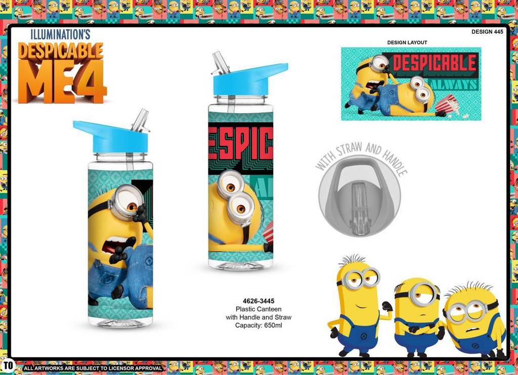 Botella de plástico con pajita Minions 650 ml - Botella divertida