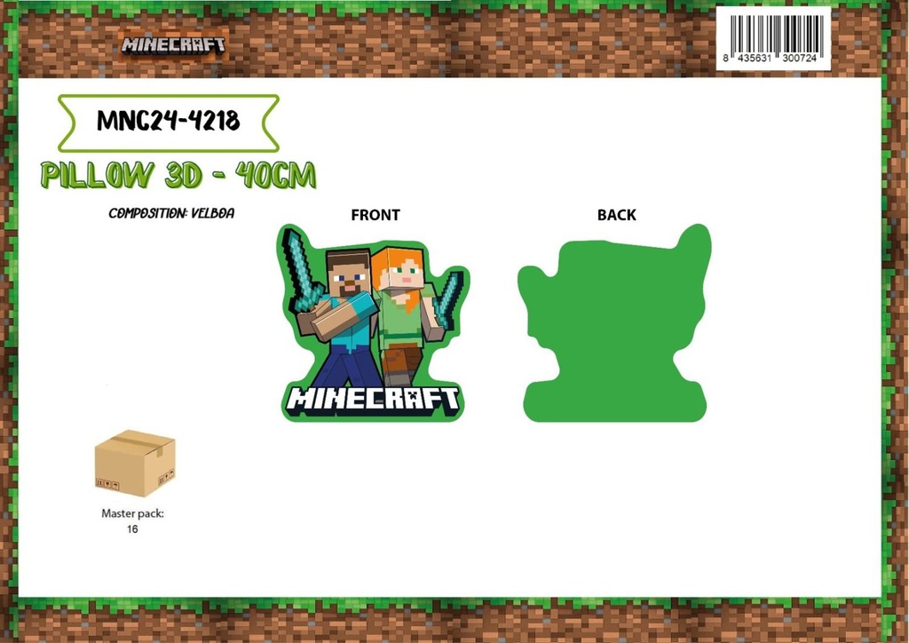 Juguete infantil - Almohada 3D de Minecraft 40 cm