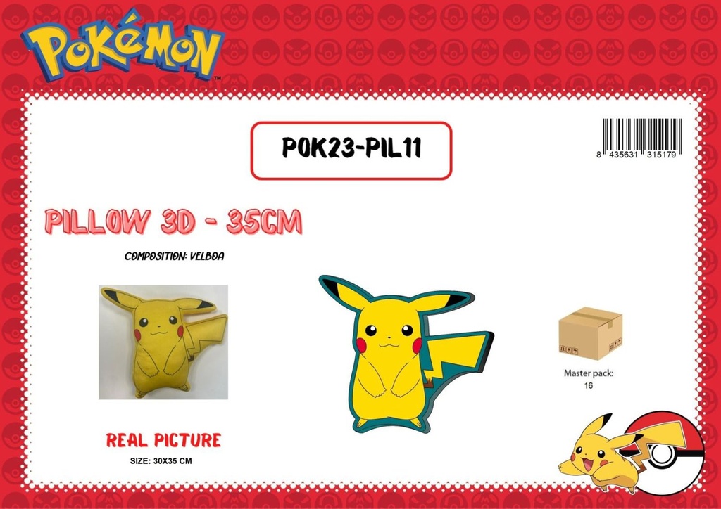 Almohada infantil de Pokemon 3D de 35cm - Juguetes