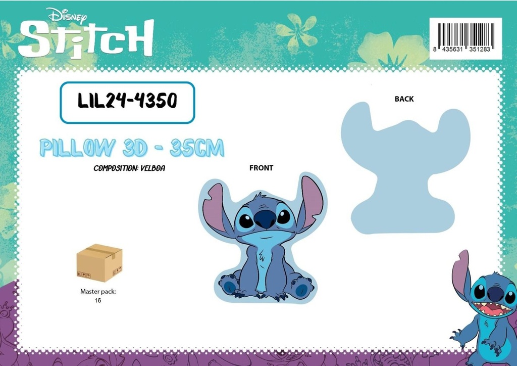 Almohada infantil de Stitch 3D de 35cm - Juguetes