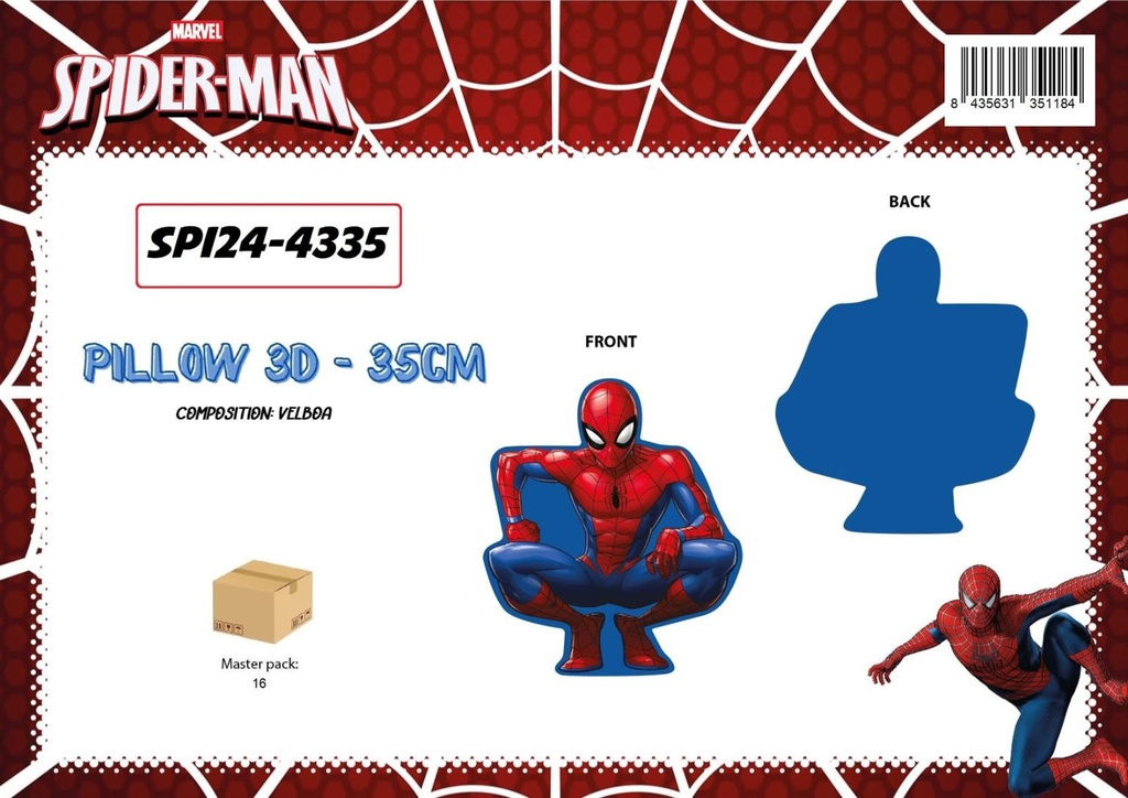 Almohada infantil de Spiderman 3D de 35cm - Juguetes