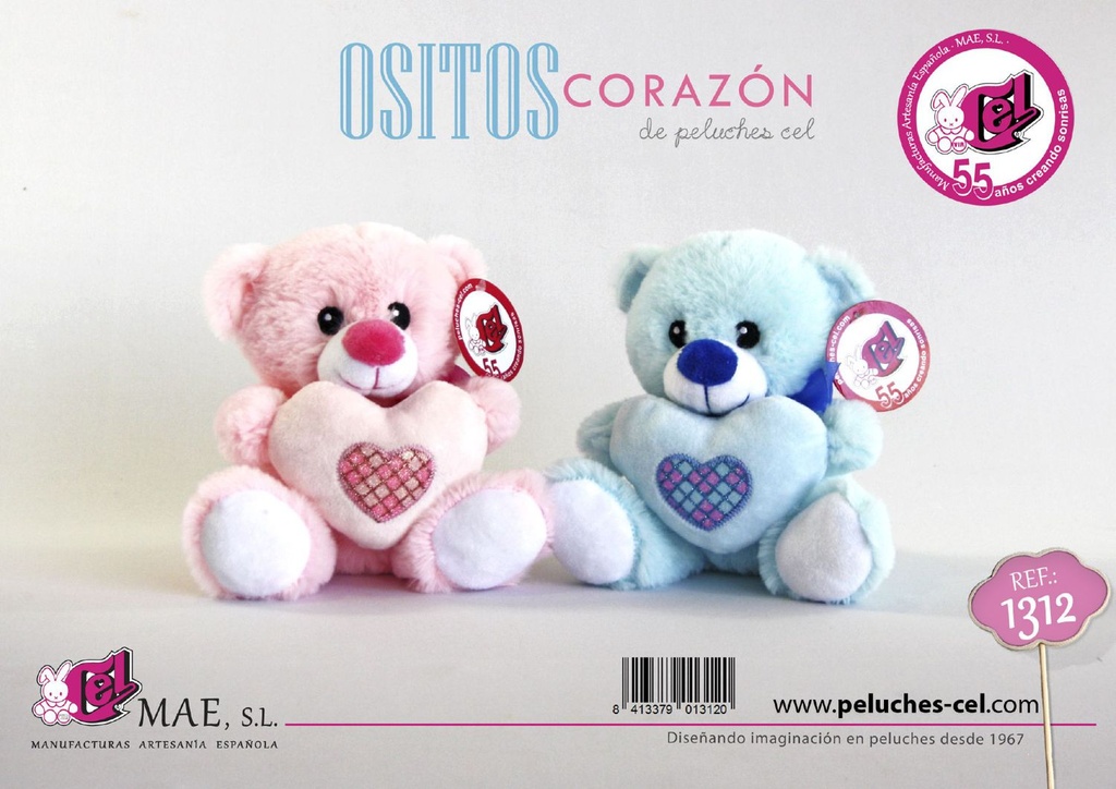 Osito azul y rosa 17 cm - Peluches para niños