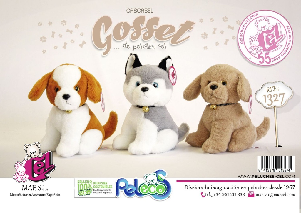 Juguete de peluche perros cascabel 25cm surtido