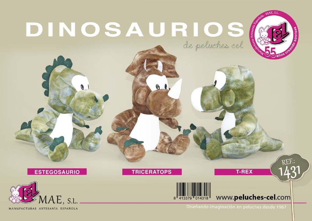 Dino 40 cm 3 modelos - Peluche interactivo