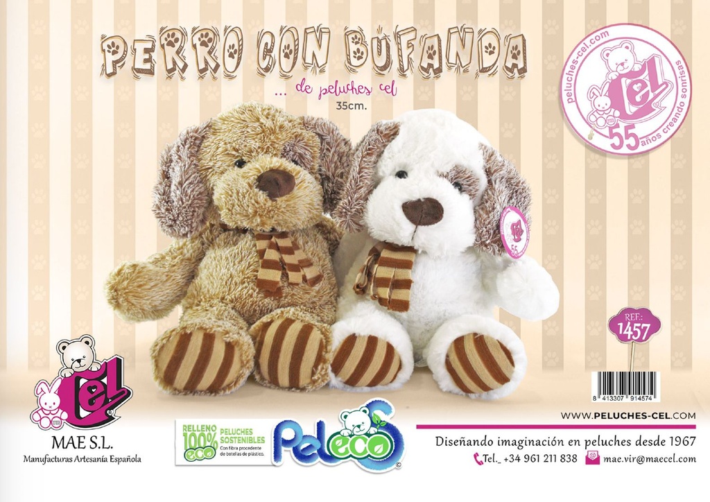 Perro de peluche con bufanda de 35 cm - Juguetes de peluche