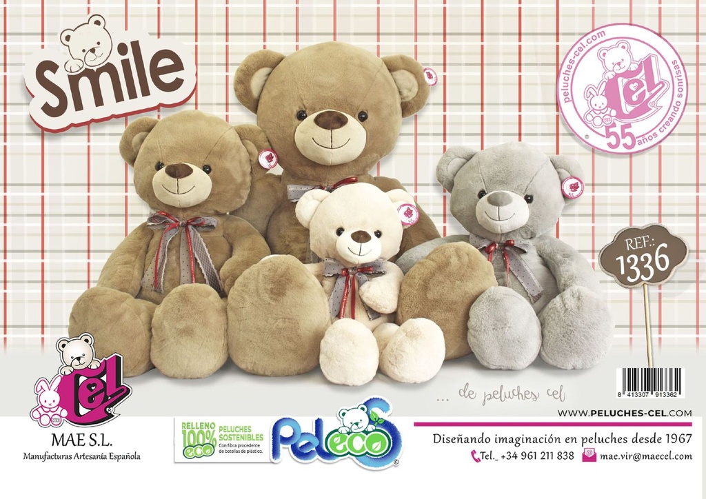 Oso smile 80CM 3 COL - Juguetes de peluche