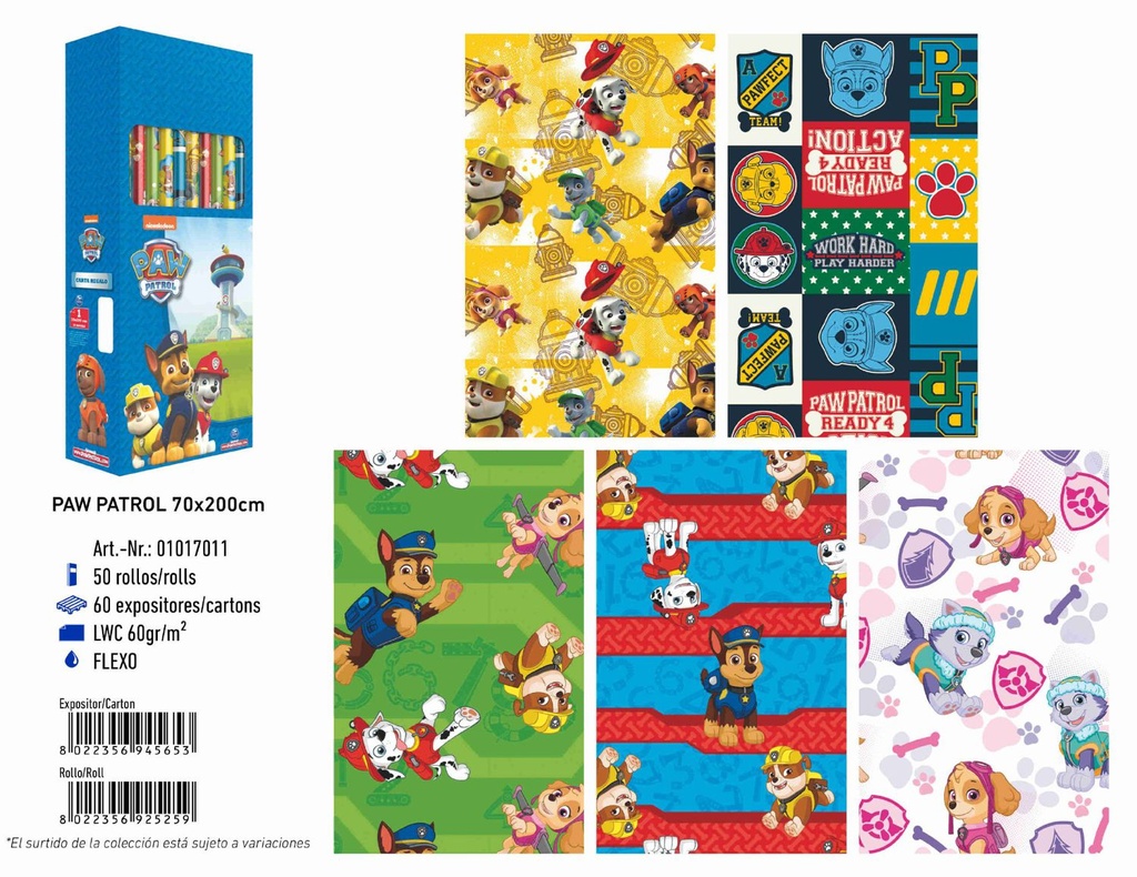 Papel de regalo Paw Patrol 70x200 - Material para regalitos