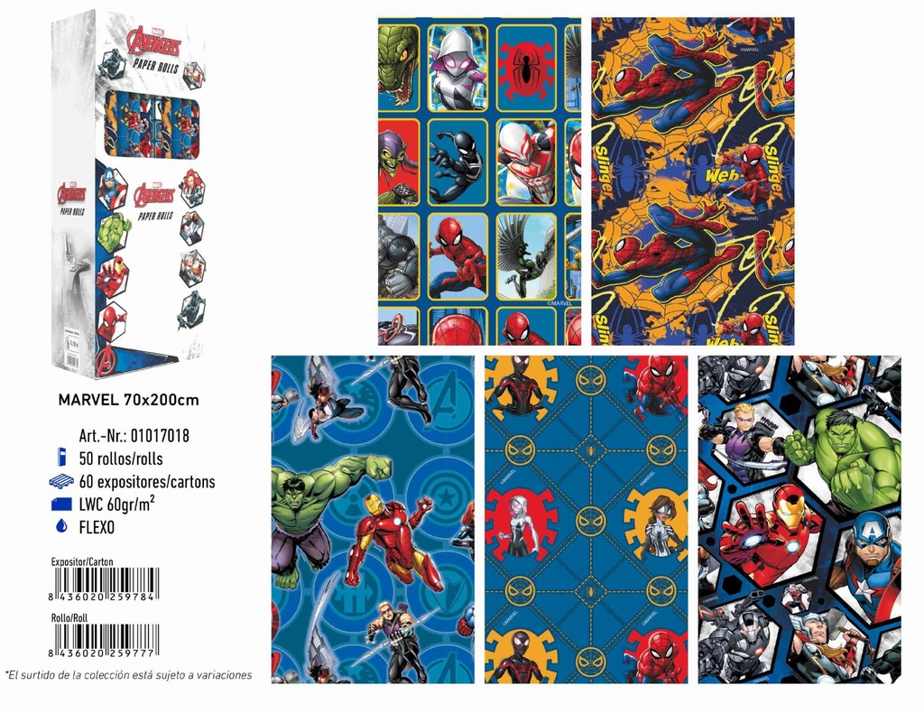 Papel de regalo Marvel 70x200 - Material para regalitos