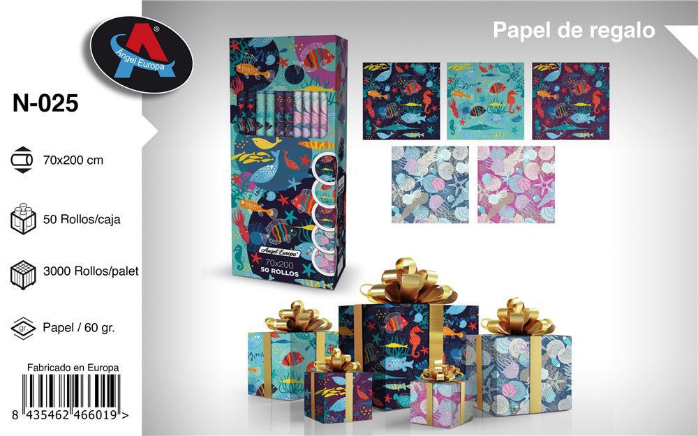 Rollo de papel de regalo Marino 70 x 200 cm 50P - Suministros para fiestas