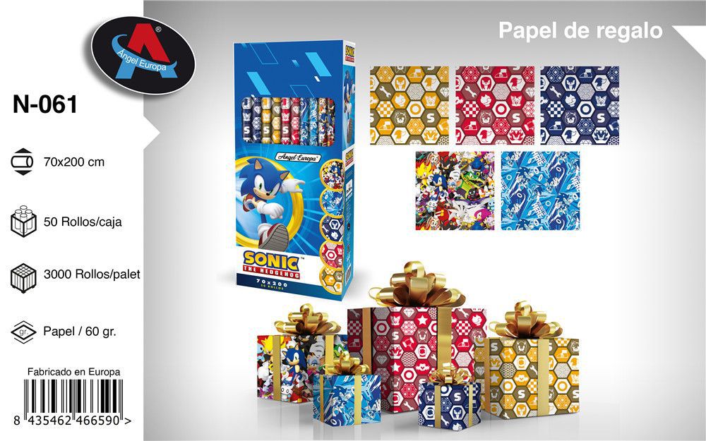 Papel regalo N-061 50 Rollo Sonic 70x200cm - Papel de regalo de Sonic