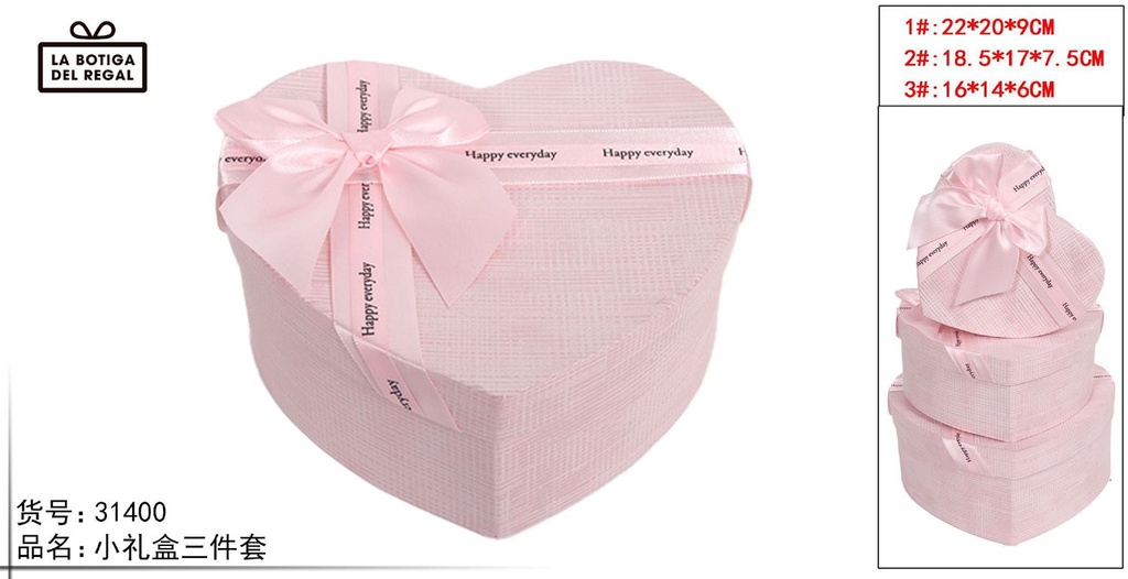 Set de 3 cajas con lazo corazón - Regalos de San Valentín