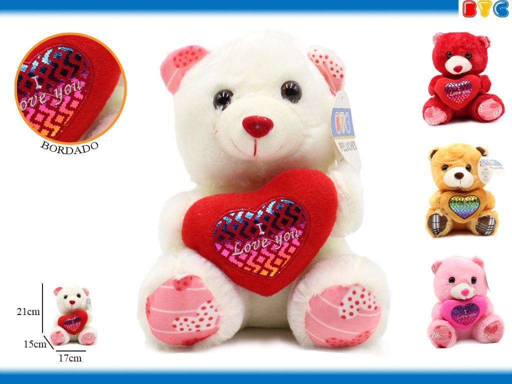 Peluche oso corazón brillante 21 cm - Juguete de colección