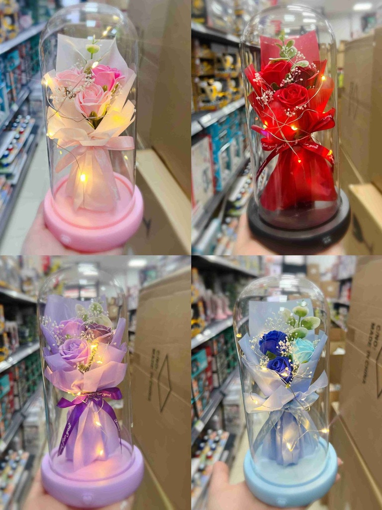 Flor eterna con luz en cúpula de cristal - Regalos de San Valentín