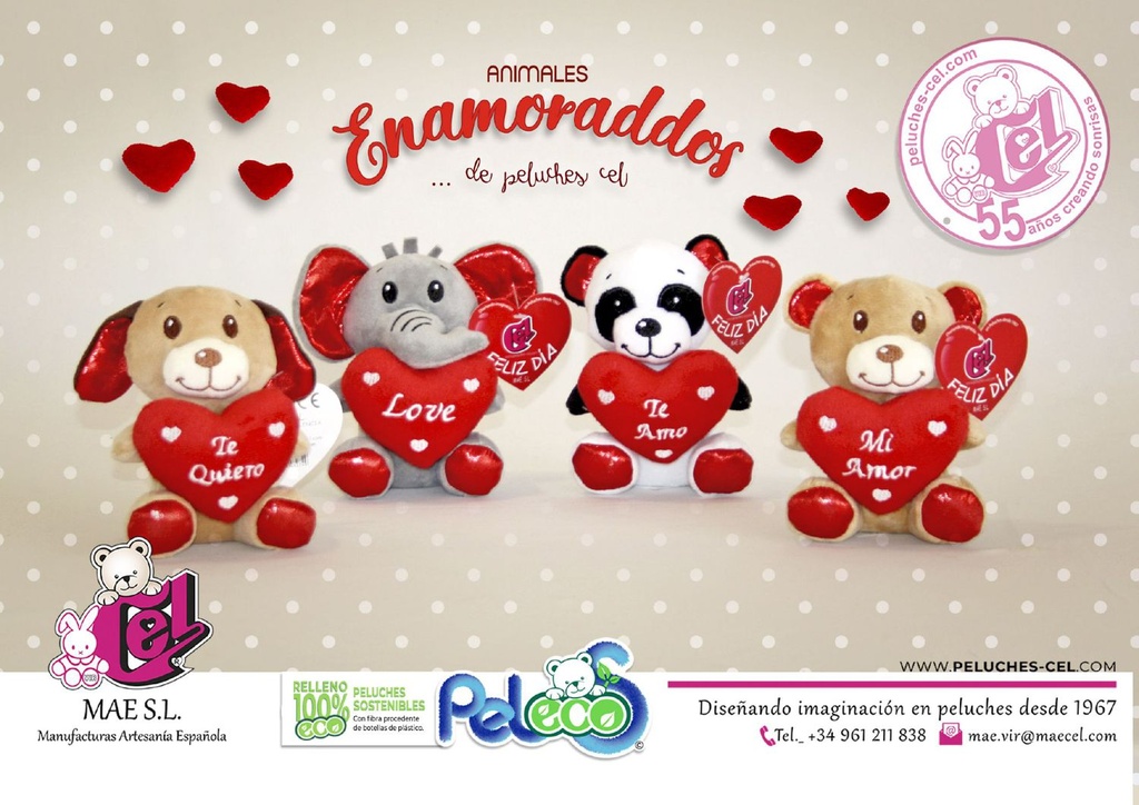 Juguete de peluche Animales Love 14 cm - Regalos para el Día de San Valentín