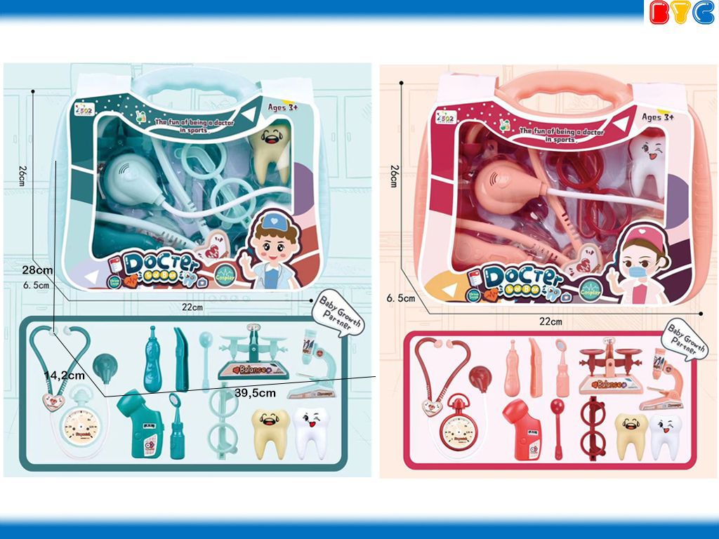 Set maletín de doctor con estetoscopio rosa y azul - Juguetes infantiles