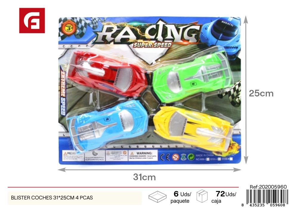 Blister de coches 4 piezas 31*25 cm - Juguetes y vehículos para niños