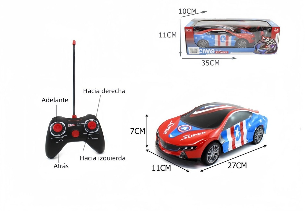 Coche RC 35X11X10 cm 4 canales - Juguetes