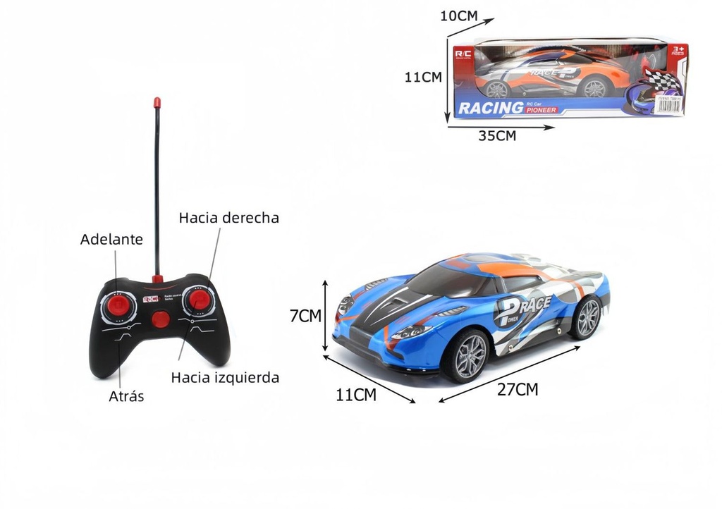 Coche RC 35X11X10cm 4 canales - Juguetes