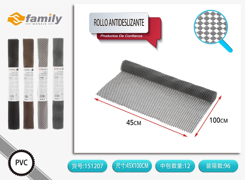 Rollo antideslizante cuadrado negro de 45x100cm - Accesorios antideslizantes