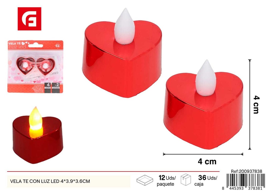 Vela té con luz LED 4x3.9x3.6cm - Adornos para San Valentín