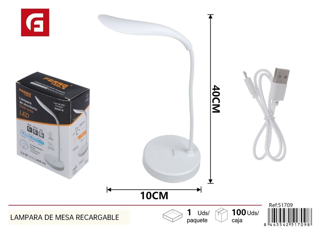 Lámpara de mesa recargable con tubo - Iluminación