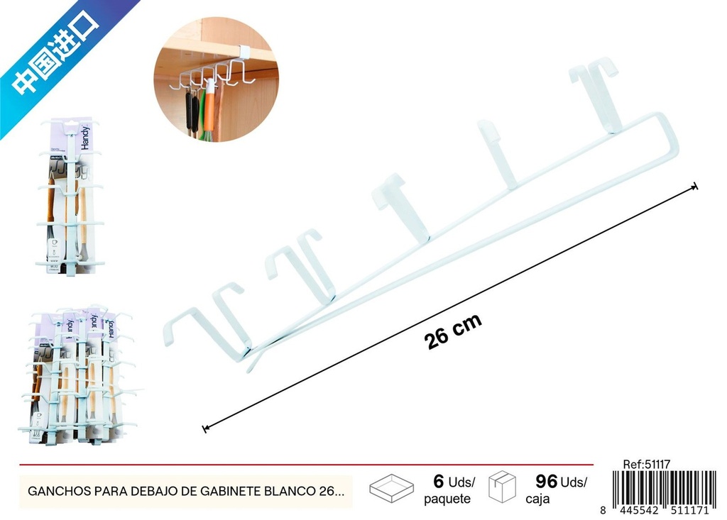 Ganchos para debajo de gabinete (blanco) 26x10x7 cm - Accesorios de cocina