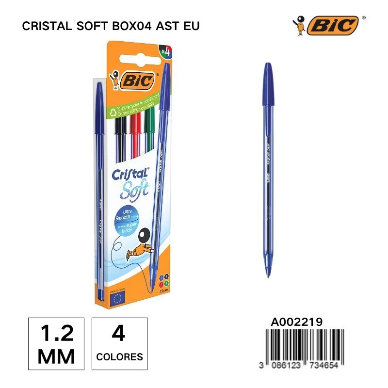 Bolígrafo BIC Cristal Soft 1.2 mm caja de 4 unidades - Útiles de escritura y papelería