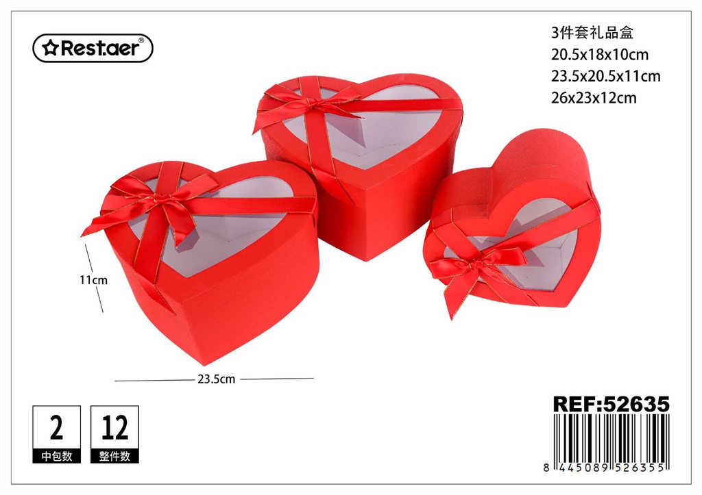 Set de 3 cajas de regalo con forma de corazón - Regalos y accesorios
