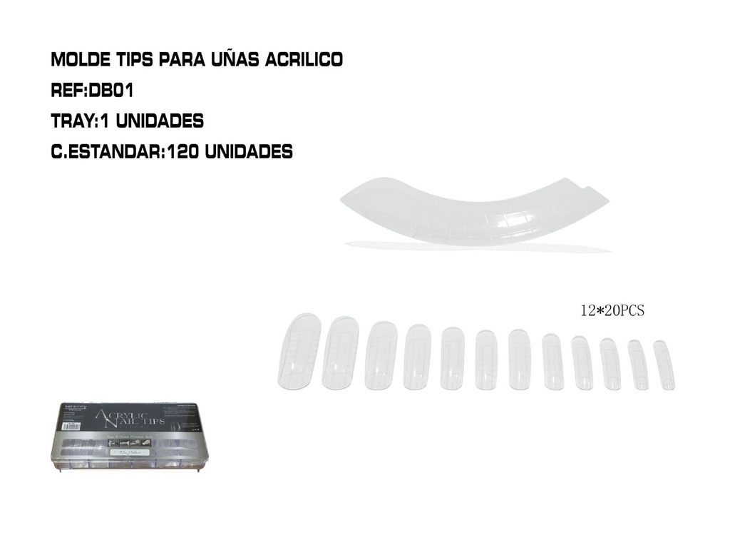 Molde tips para uñas acrílicas 120/C - Moldes para uñas