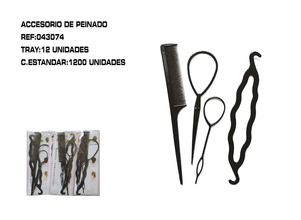 Juego de 4 piezas para peinar negro 12 unidades - Accesorios de peinado