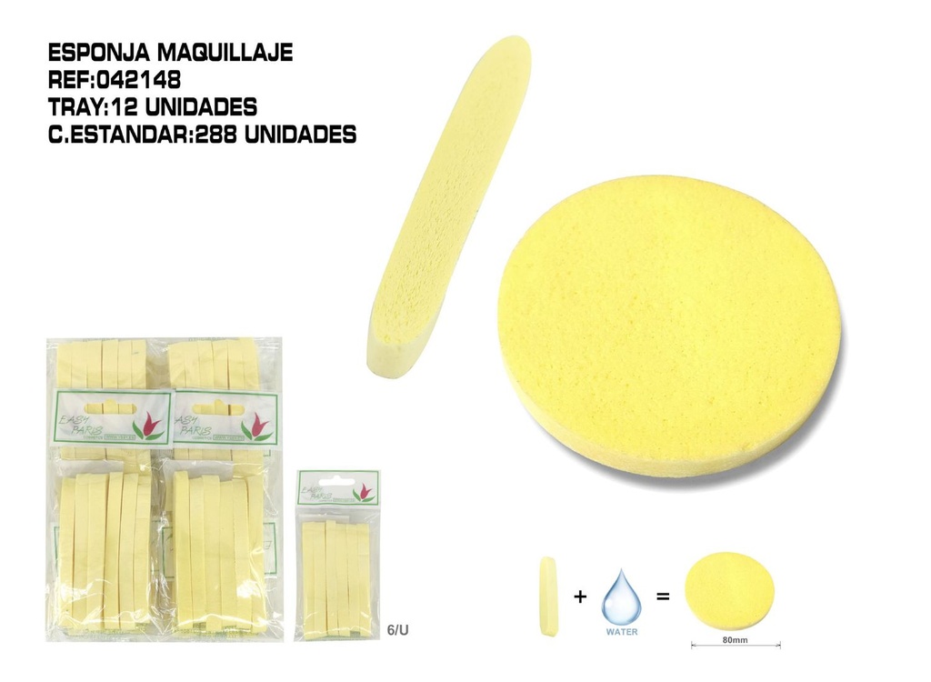 Esponja comprimida de 8 cm para maquillaje, 6 unidades - Productos desechables